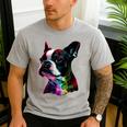 Boston Terrier Lovers Colorful Pop Art Boston Terrier Men's Casual T-Shirt Sport Grey