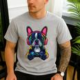 Boston Terrier Lovers Gaming Headphones Boston Terrier Men's Casual T-Shirt Sport Grey