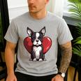 Boston Terrier Mom Dad Bostie Dog Lover Valentines Day Men's Casual T-Shirt Sport Grey