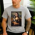 Boston Terrier Mona Lisa Painting Art Dog Mom Dad For Men Women Kids Men's Casual T-Shirt Sport Grey