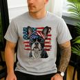 Boston Terrier Patriotic 4th Of July USA American Flag Men's Casual T-Shirt Sport Grey