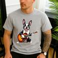 Boston Terrier Playing Guitar Boston Terrier Men's Casual T-Shirt Sport Grey