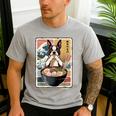 Boston Terrier Ramen Noodles Japanese Art Retro Ocean Waves Men's Casual T-Shirt Sport Grey