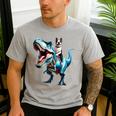 Boston Terrier Riding T-Rex Dinosaur Dog Lover Men's Casual T-Shirt Sport Grey