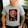 Boston Terrier Samurai Ninja Vintage Anime Japanese Ukiyo-e Men's Casual T-Shirt Sport Grey