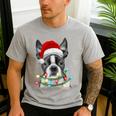 Boston Terrier Santa Christmas Tree Lights Xmas Boys Men Dog Men's Casual T-Shirt Sport Grey