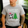 Boston Terrier Santa Hat Dabbing Around The Christmas Tree Men's Casual T-Shirt Sport Grey