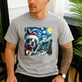 Boston Terrier Santa Starry Night Van Gogh Christmas Dog Men Women Kids Men's Casual T-Shirt Sport Grey