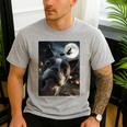 Boston Terrier Selfie Full Moon Flying Witch Halloween Dog Men's Casual T-Shirt Sport Grey