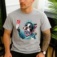 Boston Terrier Selfie Statue Of Liberty 4th Of July American Men's Casual T-Shirt Sport Grey