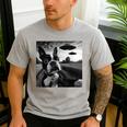 Boston Terrier Graphic Selfie With UFOs Weird Aliens Men's Casual T-Shirt Sport Grey