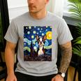 Boston Terrier Starry Night Van Gogh Art Men's Casual T-Shirt Sport Grey