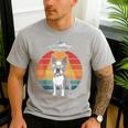 Boston Terrier UFO Alien Boston Terrier Dog Mom Dad Men's Casual T-Shirt Sport Grey