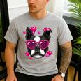 Boston Terrier Valentines Day Shirt Heart Dog Lover Men's Casual T-Shirt Sport Grey