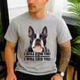 Boston Terrier Will Find And Lick You Bostie Mom Men's Casual T-Shirt Sport Grey