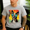 Dog Boston Terrier Hawaiian Men's Casual T-Shirt Sport Grey