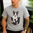 Dog Lovers Boston Terrier In Pocket Dog Face For Men Women Kids Men's Casual T-Shirt Sport Grey