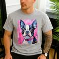Dog Pink Boston Terrier Men's Casual T-Shirt Sport Grey