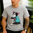 Father's Day Gift Dog Dad Boston Terrier i Love Dad Tattoo Men's Casual T-Shirt Sport Grey