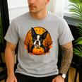 Pumpkin Boston Terrier Costume On Boston Terrier Halloween Men's Casual T-Shirt Sport Grey