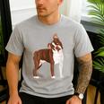 Red Boston Terrier Dog Men's Casual T-Shirt Sport Grey