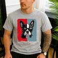 Retro Boston Terrier Dog Lover Bostie Mom Dad Dog Owner Men's Casual T-Shirt Sport Grey