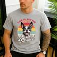 Retro Life Is Better With Boston Terrier Mom Dog Lover Men's Casual T-Shirt Sport Grey