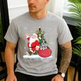 Santa Ugly Christmas Tree Lights Boston Terrier Dog Lover Men's Casual T-Shirt Sport Grey