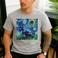 Scottish Terrier Starry Night Scotty Dog Art By Aja Men's Casual T-Shirt Sport Grey
