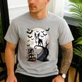 Spooky Halloween Moon Boston Terrier Boston Bull Bostie Men's Casual T-Shirt Sport Grey
