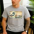 Surfing Boston Terrier Kanagawa Wave Japanese Dog For Men Women Kids Men's Casual T-Shirt Sport Grey
