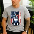 Vintage Boston Terrier Dog American USA US Flag Pets Lovers Men's Casual T-Shirt Sport Grey