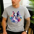 Watercolor Floral Boston Terrier Mama Dog Lover Mother's Day Men's Casual T-Shirt Sport Grey