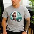 Whimsical Forest Adventures Sasquatch Bigfoot Walking Boston Terrier Dog Lovers Men's Casual T-Shirt Sport Grey