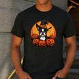 Boston Terrier Bostie Dog Breed Pet Halloween Pumpkins Men's Casual T-Shirt Dark Grey