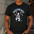 Boston Terrier Boy Cute Cartoon Dog Owner Pet Boston Terrier Men's Casual T-Shirt Dark Grey