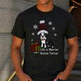 Boston Terrier Christmas T Shirt-Life Is Merrier Premium Tri-Blend Men's Casual T-Shirt Dark Grey