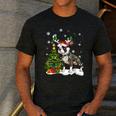Boston Terrier Christmas Tree Lights Santa Hat Men's Casual T-Shirt Dark Grey