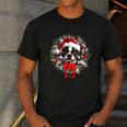 Boston Terrier Christmas Wreath Decoration Xmas Pajamas Men's Casual T-Shirt Dark Grey