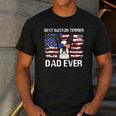 Boston Terrier Dad American Flag 4th Of July Dog Fathers Day Men's Casual T-Shirt Dark Grey