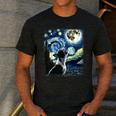 Boston Terrier Dog Art Van Gogh Starry Night Boston Terrier Men's Casual T-Shirt Dark Grey