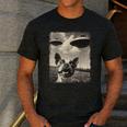 Boston Terrier Dog UFO Alien Extraterrestrial Selfie Men's Casual T-Shirt Dark Grey