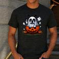 Boston Terrier Ghost Boo Halloween Kids Men's Casual T-Shirt Dark Grey