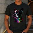 Boston Terrier Lovers Colorful Pop Art Boston Terrier Men's Casual T-Shirt Dark Grey