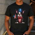Boston Terrier Puppy Dog Holds His American Flag 4th Of July Men's Casual T-Shirt Dark Grey