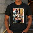 Boston Terrier Ramen Noodles Japanese Art Retro Ocean Waves Men's Casual T-Shirt Dark Grey