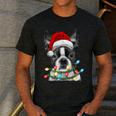 Boston Terrier Santa Christmas Tree Lights Xmas Boys Men Dog Men's Casual T-Shirt Dark Grey