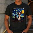 Boston Terrier Starry Night Van Gogh Art Men's Casual T-Shirt Dark Grey