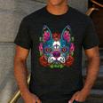 Boston Terrier Sugar Skull Dog Day Of The Dead Men's Casual T-Shirt Dark Grey