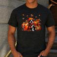 Boston Terrier Thanksgiving Leopard Pumpkins Fall Leaves Men's Casual T-Shirt Dark Grey
